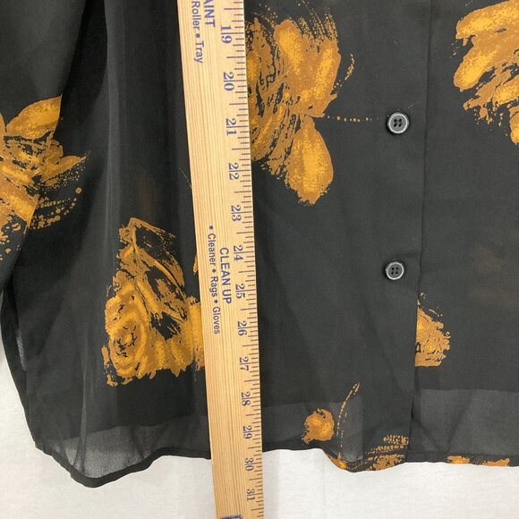 Vintage Chaus size 16 Black Brown Abstract Chiffon Sheer Long Sleeve Button Up - Picture 5 of 8